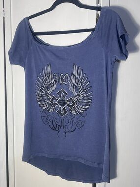 Genuine Harley  Davidson Motorclothes Wo Small Winged Cross Wide neck Tee